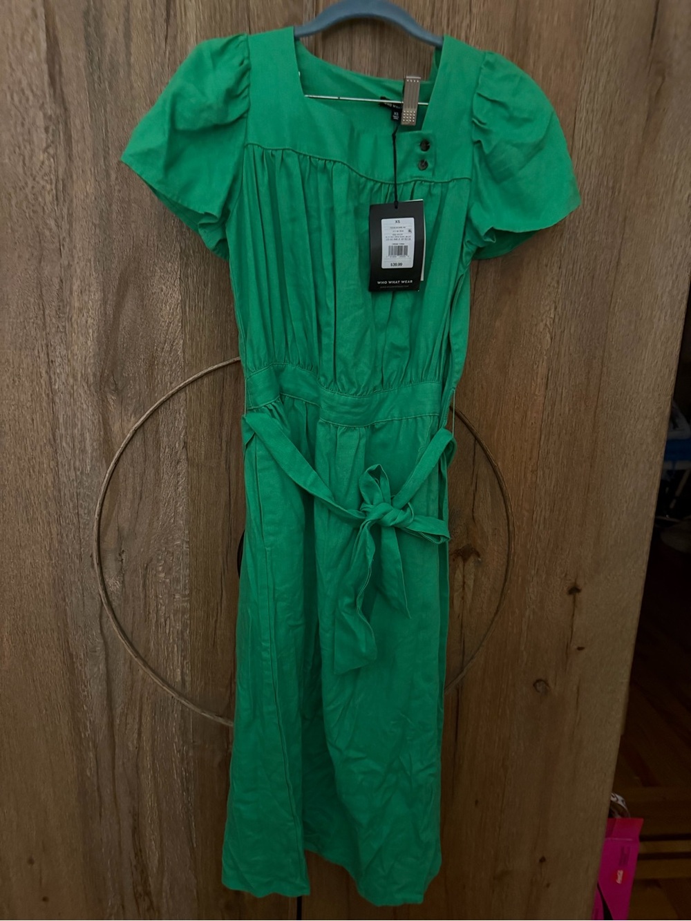 Who What Wear Green Midi Dress with Tie Waist